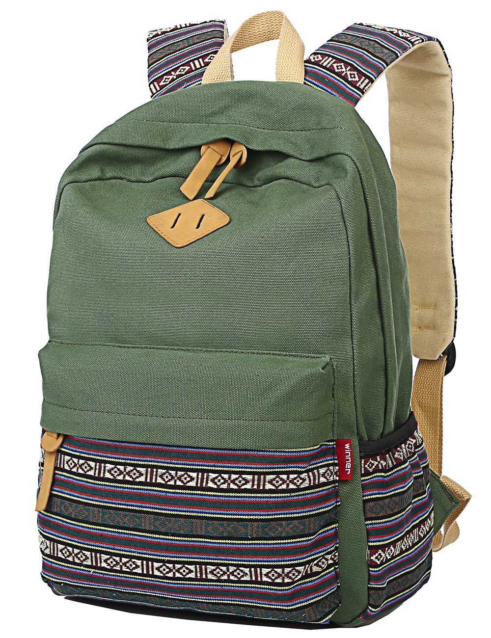 mygreen Casual Style Lightweight Canvas Backpack School Bag Travel Daypack Army Green