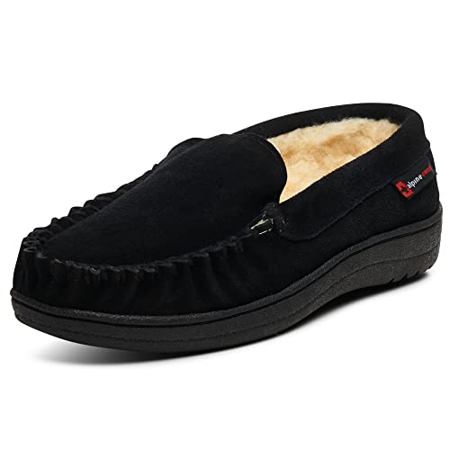 Alpine Swiss Yukon Mens Suede Shearling Slip On Moccasin Slippers Black 7 M US