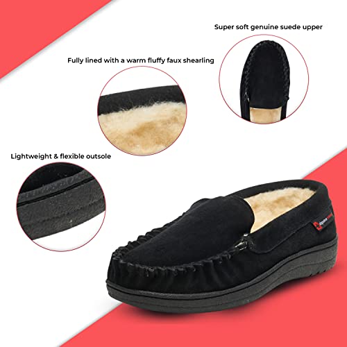 Alpine Swiss Yukon Mens Suede Shearling Slip On Moccasin Slippers Black 7 M US