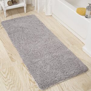 Lavish Home Bath Mat - 58x24-Inch Bathroom Runner with Non-Slip Backing - Absorbent High-Pile Chenille Memory Foam Bathroom Rug (Gray)