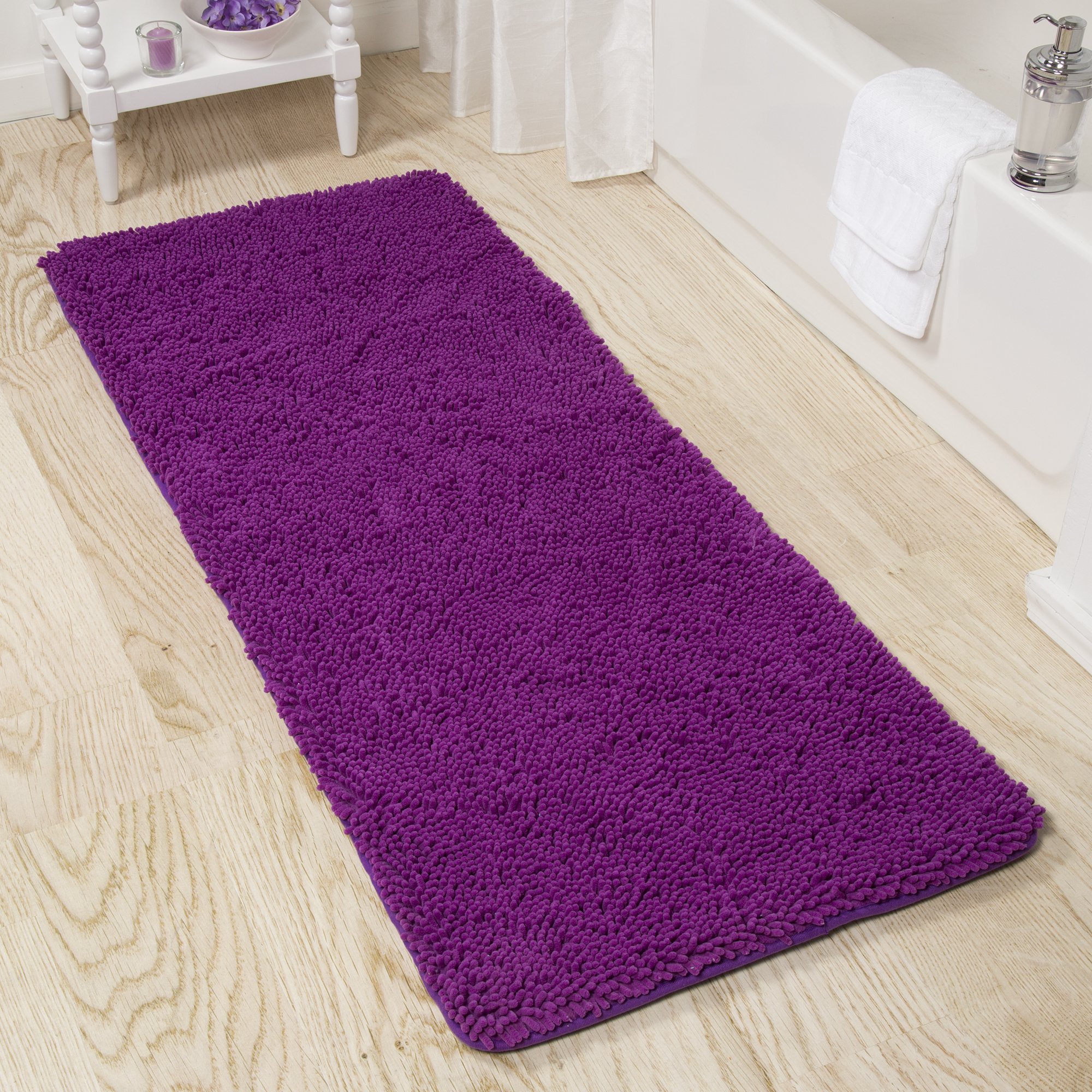 Lavish Home Memory Foam Shag Bath Mat (24x58), Purple