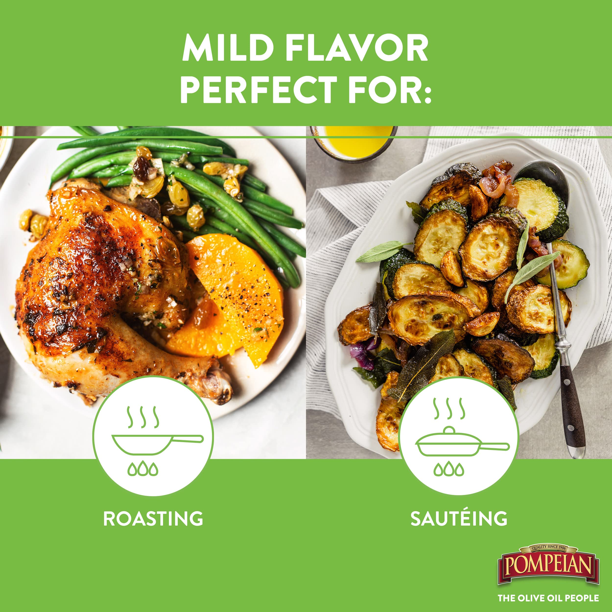 Pompeian Mild Taste Olive Oil, Mild Flavor, Perfect for Roasting & Sauteing, Naturally Gluten Free, Non-Allergenic, Non-GMO, 68 FL. OZ.