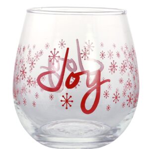 KOVOT Holiday"CHEERS" and"JOY" Stemless Wine Glass Set | 16 oz | Christmas Wine Glasses (2 Glasses)