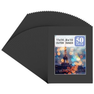 golden state art, acid free, pack of 50 11x14 black picture mats mattes with white core bevel cut for 8x10 photo