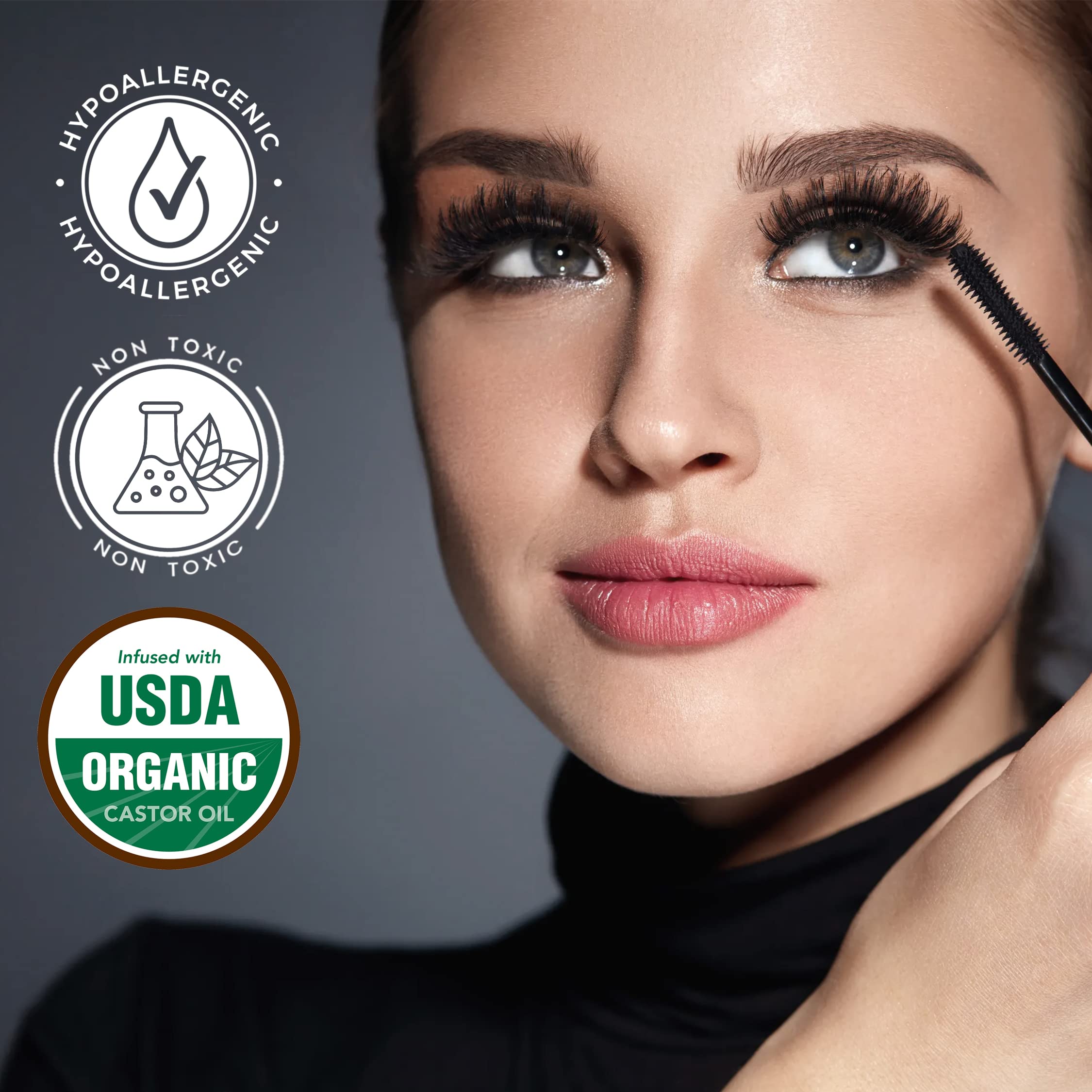 3D Black Mascara for Volume & Length - Eyelash Growth Nourishing Base, Black Mascara Gel & Dry Fibers to create 3D Lengthening Effect. Non-Toxic & Cruelty Free by Simply Naked Beauty