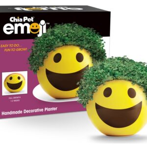 Chia Pet Emoji Smiley with Seed Pack, Decorative Pottery Planter, Easy to Do and Fun to Grow, Novelty Gift, Perfect for Any Occasion