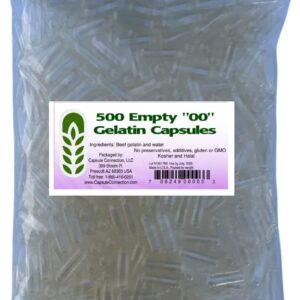 Capsule Connection USA-Made 500 Bulk Empty Gelatin Capsules, 00 Size resealable Bag