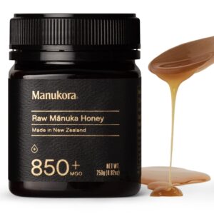 manukora raw manuka honey, mgo 850+ from new zealand, non-gmo, monofloral, traceable from hive to hand, daily digestive & immune support - 250g (8.82 oz)