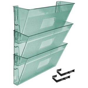 acrimet wall mount pocket file organizer holder (hangers included) (clear green color) (3 pack)