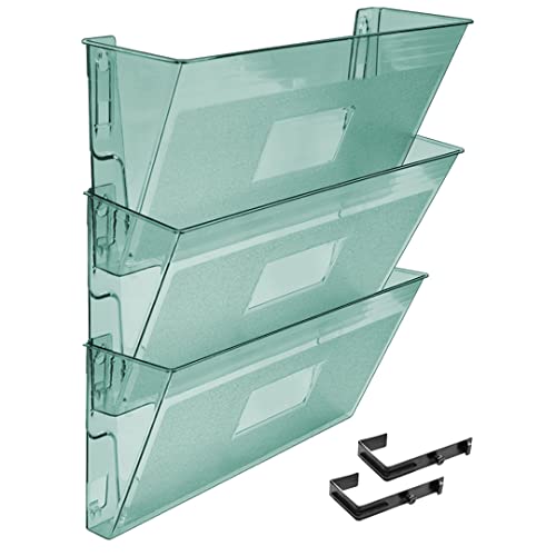 Acrimet Wall Mount Pocket File Organizer Holder (Hangers Included) (Clear Green Color) (3 Pack)