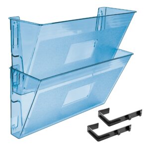 acrimet wall mount pocket file organizer holder (hangers included) (clear blue color) (2 pack)