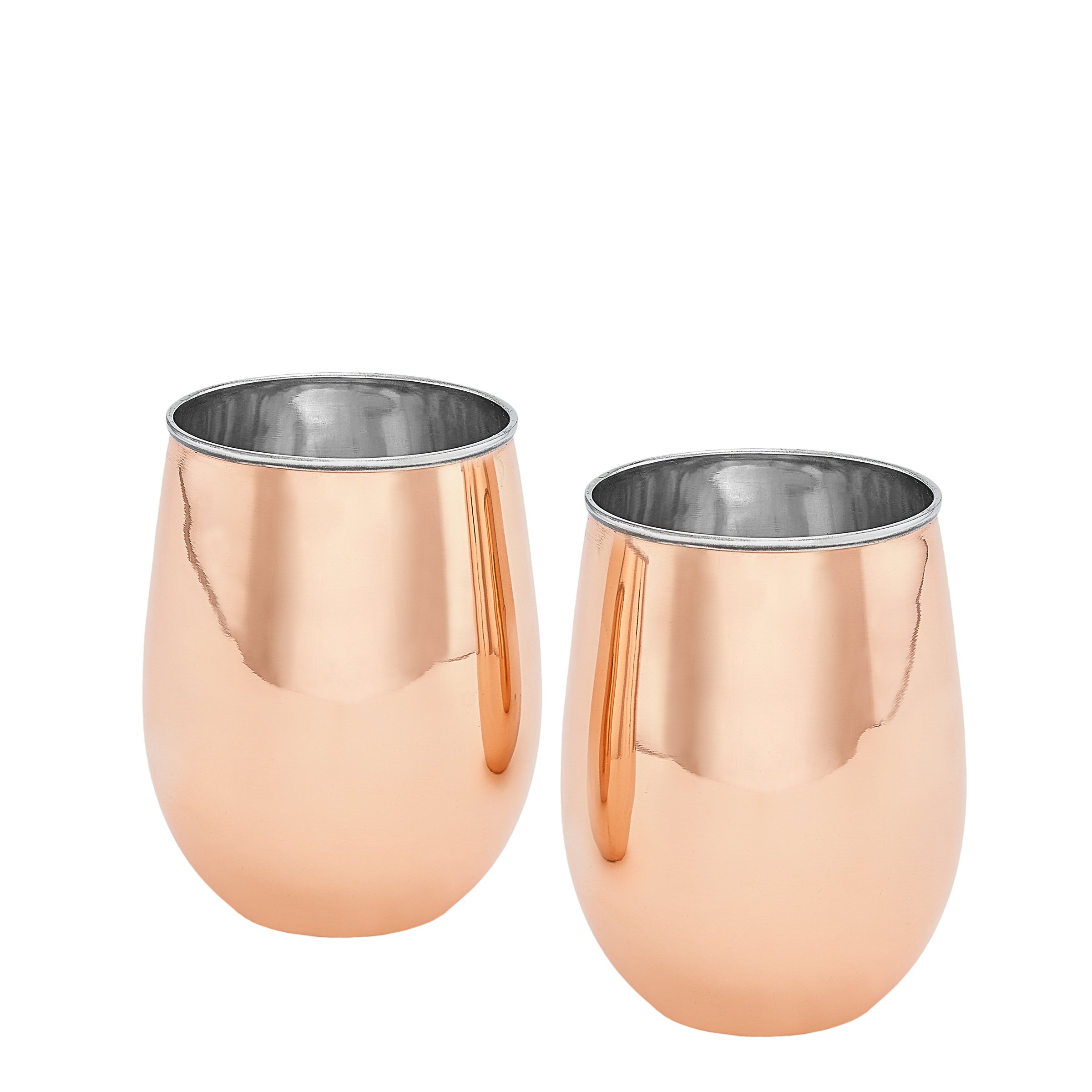 Old Dutch 2-Ply Stemless Wine Glasses (Set of 2), Solid Copper/Stainless Steel, 17 Oz.