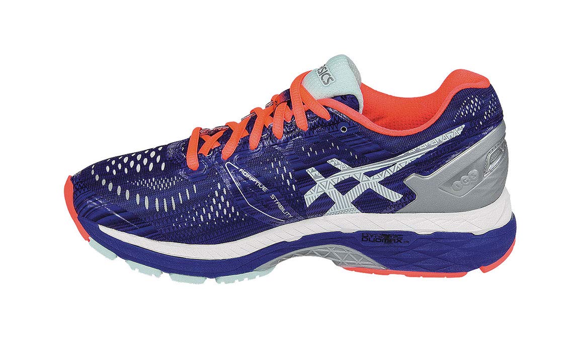 ASICS Women's Gel-Kayano 23 Lite-Show Running Shoe, Blue/Silver/Flash Coral, 6 M US