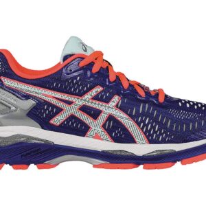 ASICS Women's Gel-Kayano 23 Lite-Show Running Shoe, Blue/Silver/Flash Coral, 6 M US