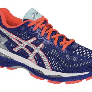 ASICS Women's Gel-Kayano 23 Lite-Show Running Shoe, Blue/Silver/Flash Coral, 6 M US