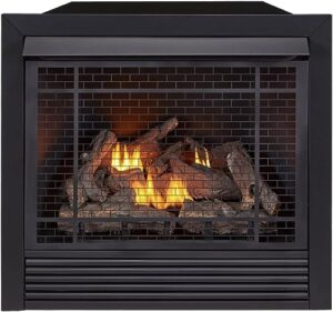 duluth forge dual fuel ventless gas fireplace insert, remote control, 9 fire logs, use with natural gas or liquid propane, 32000 btu, heats up to 1500 sq. ft., black