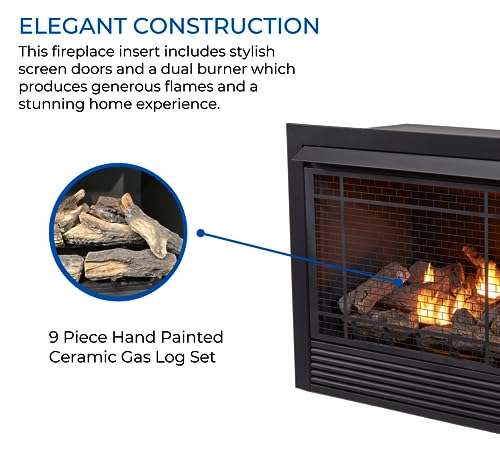 Duluth Forge Dual Fuel Ventless Gas Fireplace Insert, Remote Control, 9 Fire Logs, Use with Natural Gas or Liquid Propane, 32000 BTU, Heats up to 1500 Sq. Ft., Black