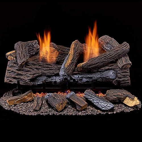 Duluth Forge DLS-24R-2 Dual Fuel Ventless Fireplace Logs Set with Remote Control, Use with Natural Gas or Liquid Propane, 33000 BTU, Stacked Red Oak, 24 Inches