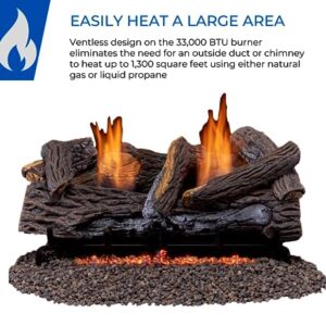 Duluth Forge DLS-24R-2 Dual Fuel Ventless Fireplace Logs Set with Remote Control, Use with Natural Gas or Liquid Propane, 33000 BTU, Stacked Red Oak, 24 Inches