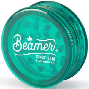 beamer crown logo 3-piece 63mm acrylic grinder - transparent green color + beamer smoke sticker