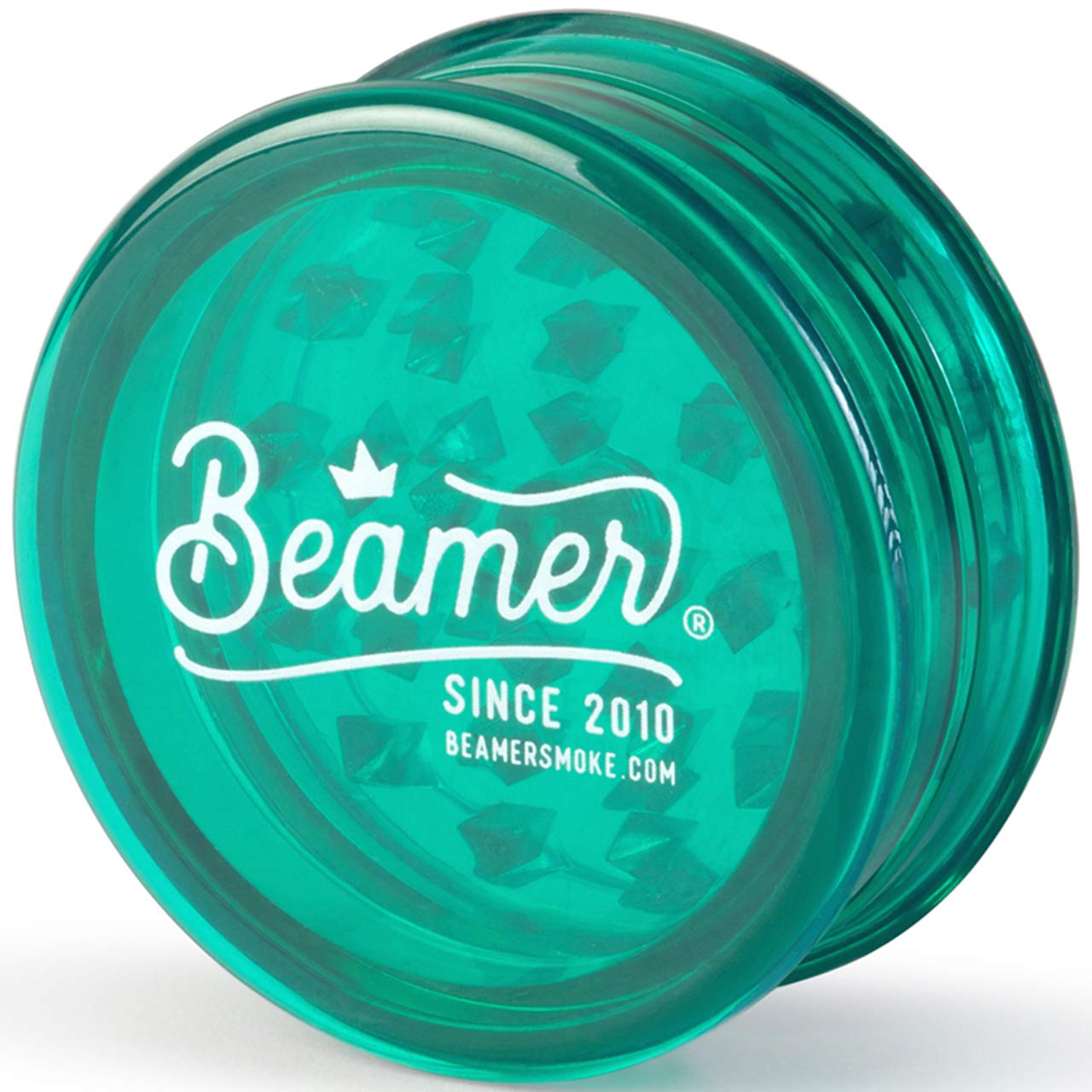 Beamer Crown Logo 3-Piece 63mm Acrylic Grinder - Transparent Green Color + Beamer Smoke Sticker