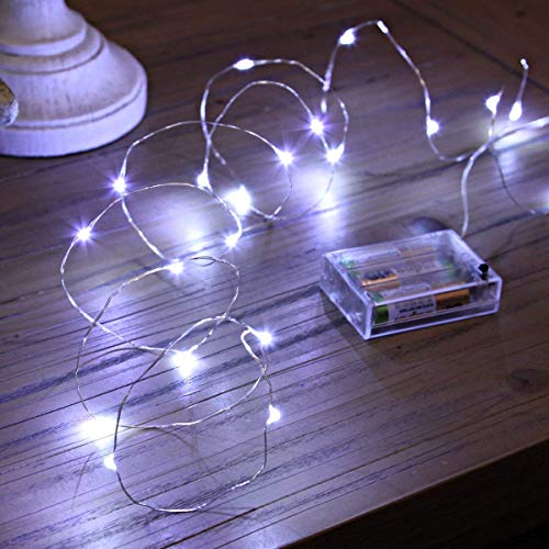 XINKAITE 30 Micro LEDs on 10Feet/3M Fairy Silver Wire Battery Operated String Lights for Wedding Party Christmas Table Decorations, Cold White