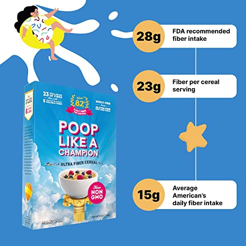 Poop Like A Champion Ultra High Fiber Cereal - Non GMO - Fiber Supplement - Corn Bran | Breakfast Essentials with Soluble Fiber, Insoluble Fiber & Psyllium Husk Powder