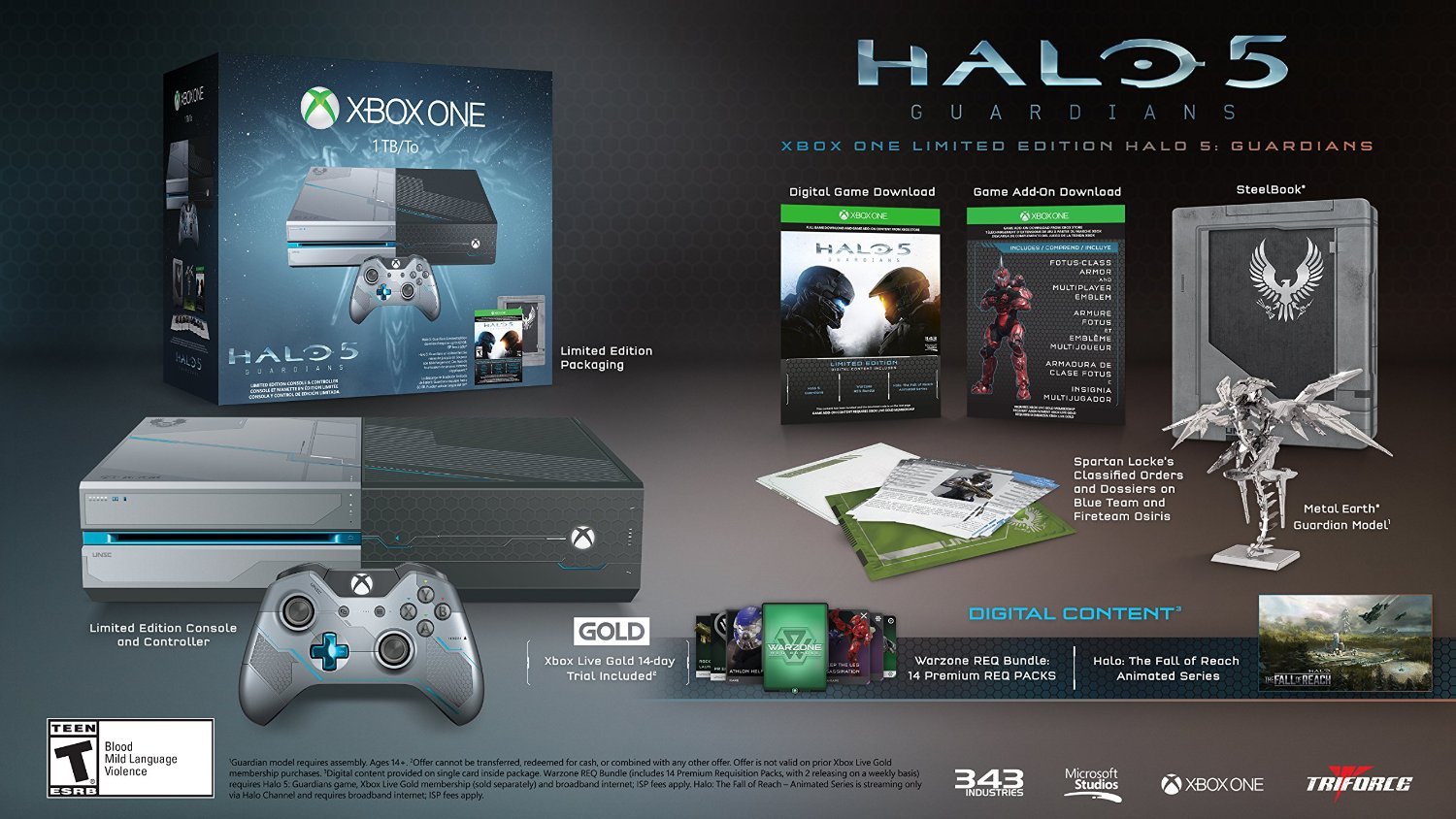 Xbox One 1TB Console - Halo 5: Guardians Limited Edition Bundle + Xbox One Wireless Controller + Forza Horizon 2 [Emailed Digital Code]