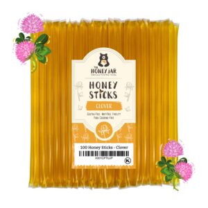 the honey jar plain raw sticks - pure straws for tea, coffee, or a healthy treat - one teaspoon of flavored honey per stick - made in the usa with real honey - (100 count)