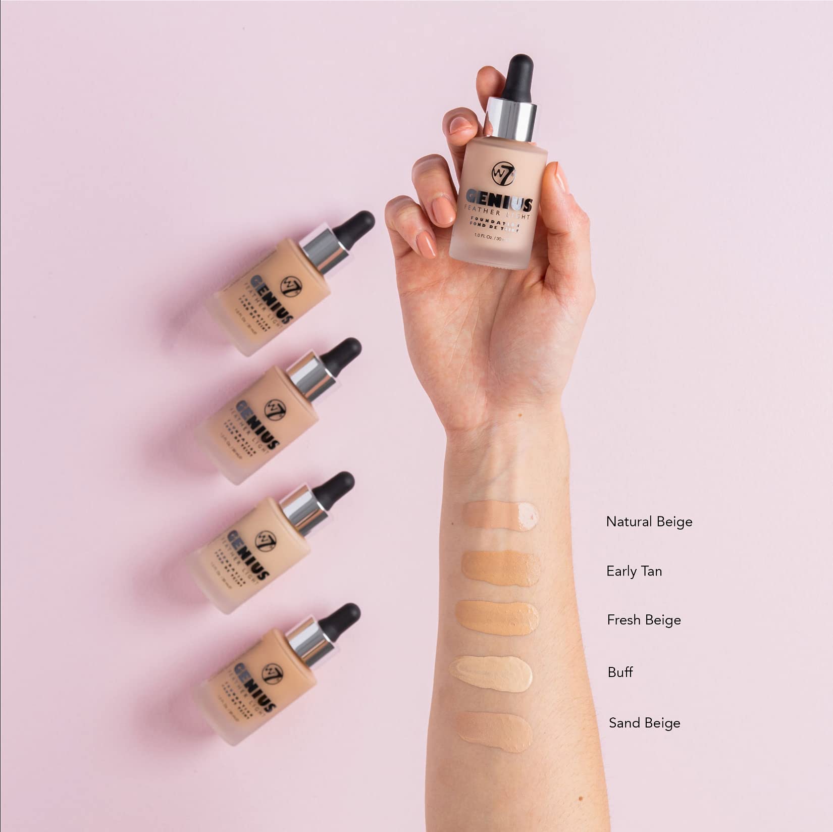 W7 Genius Foundation - Liquid To Powder Finish Foundation for Poreless, Matte Light To Medium Coverage - 30ml (Sand Beige)