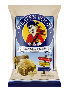 pirate's booty cheese puffs, healthy kids snacks, real aged white cheddar, 10oz party sized bag