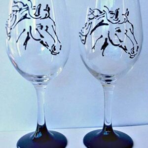 Black Stallion Horse Hand Painted Wine Glasses Set of 2