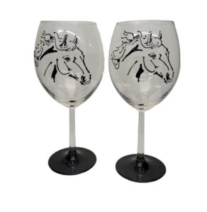 black stallion horse hand painted wine glasses set of 2