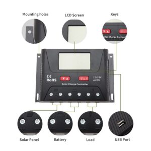 HQST 100W Polycrystalline Solar Panel Kit-100W Poly Panel+30A PWM LCD Charge Controller+1 Set Mounting Z Bracket+20ft 12AWG PV Cable+8FT 10AWG Tray Cable for Car RV Marine Boat Trailer Off Grid System