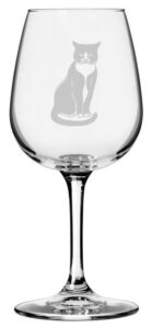 tuxedo (sitting) cat etched 12.75oz wine glass