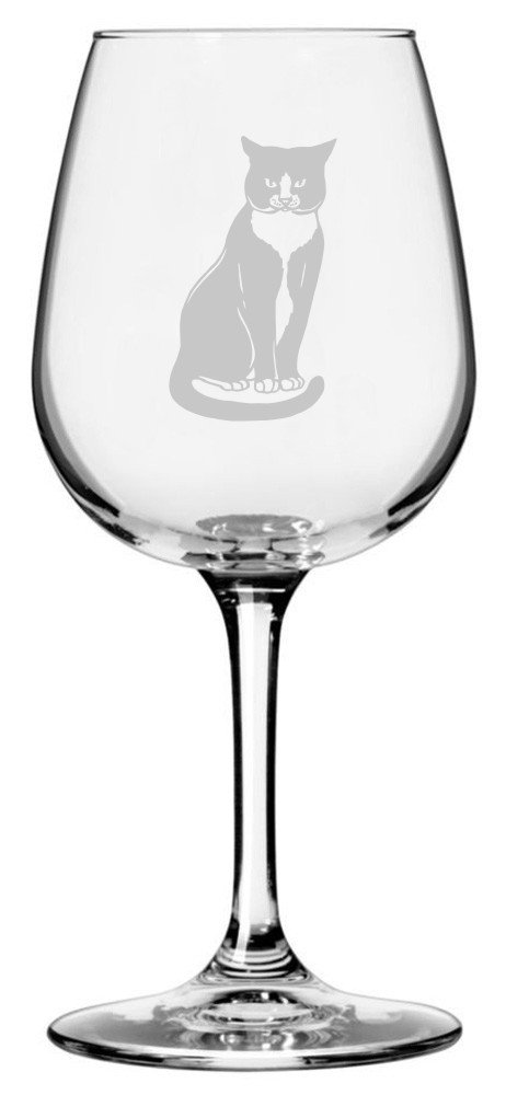 Tuxedo (Sitting) Cat Etched 12.75oz Wine Glass