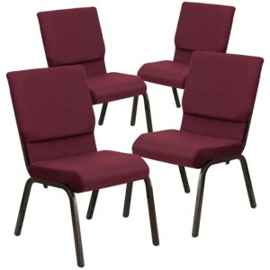 Flash Furniture 4 Pack HERCULES Series 18.5''W Stacking Church Chair in Burgundy Patterned Fabric - Gold Vein Frame