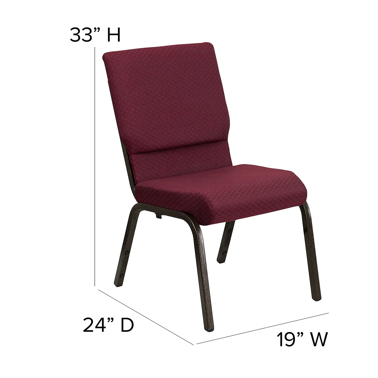 Flash Furniture 4 Pack HERCULES Series 18.5''W Stacking Church Chair in Burgundy Patterned Fabric - Gold Vein Frame