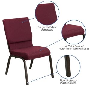 Flash Furniture 4 Pack HERCULES Series 18.5''W Stacking Church Chair in Burgundy Patterned Fabric - Gold Vein Frame