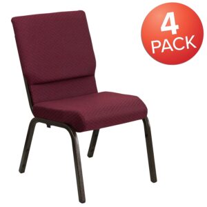 Flash Furniture 4 Pack HERCULES Series 18.5''W Stacking Church Chair in Burgundy Patterned Fabric - Gold Vein Frame