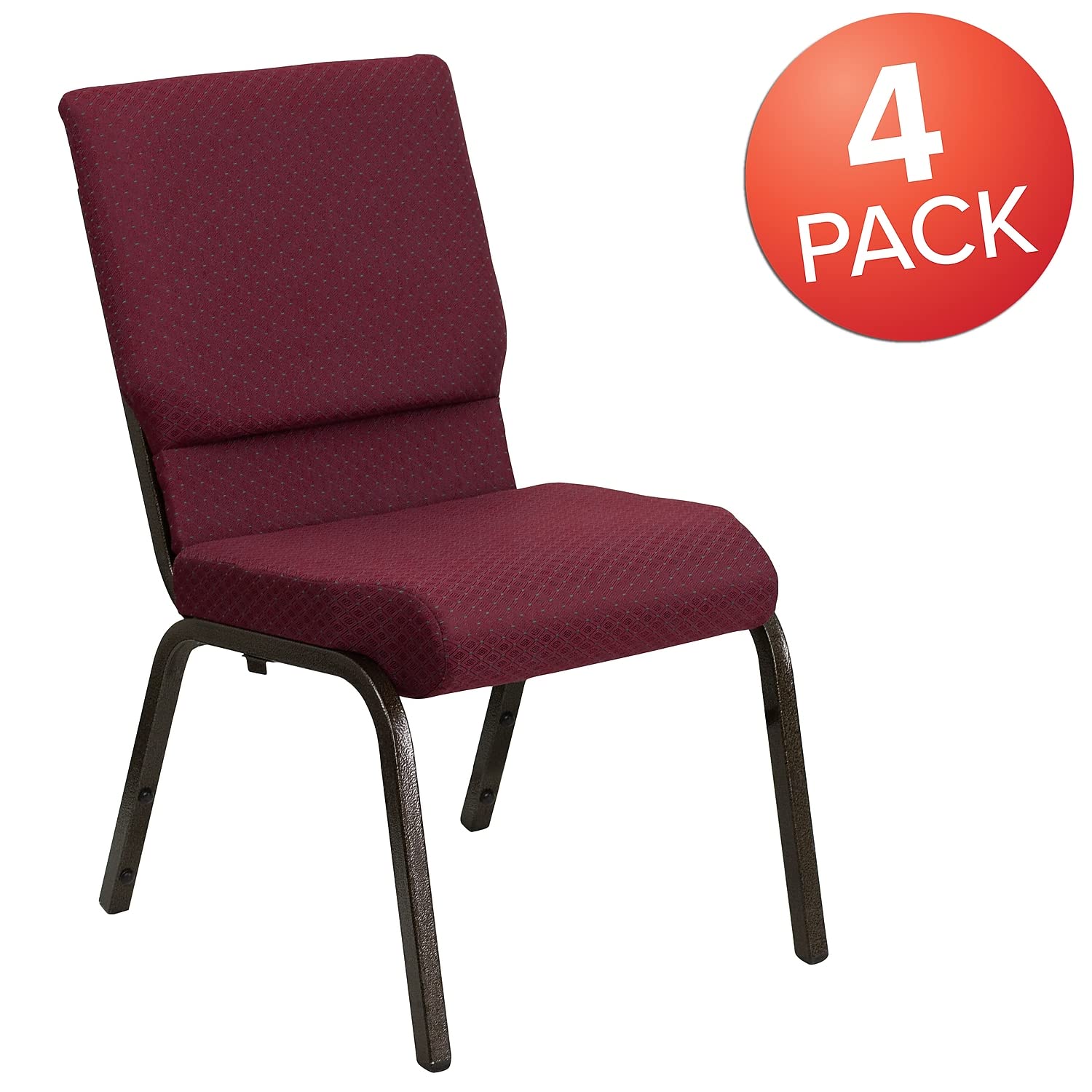 Flash Furniture 4 Pack HERCULES Series 18.5''W Stacking Church Chair in Burgundy Patterned Fabric - Gold Vein Frame