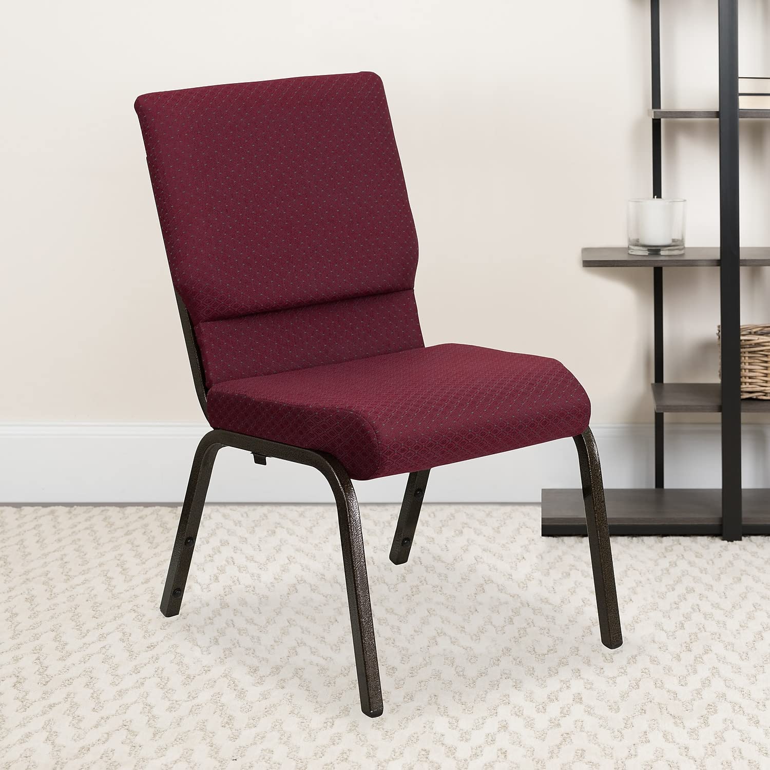 Flash Furniture 4 Pack HERCULES Series 18.5''W Stacking Church Chair in Burgundy Patterned Fabric - Gold Vein Frame