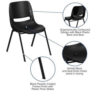 Flash Furniture 5 Pack HERCULES Series 661 lb. Capacity Black Ergonomic Shell Stack Chair with Black Frame and 16'' Seat Height