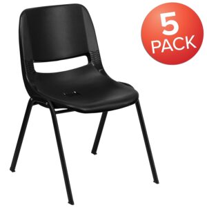 Flash Furniture 5 Pack HERCULES Series 661 lb. Capacity Black Ergonomic Shell Stack Chair with Black Frame and 16'' Seat Height