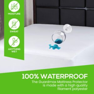 Guardmax Full XL Mattress Cover - 100% Waterproof, Bed Bug Proof, Hypoallergenic, Breathable, White