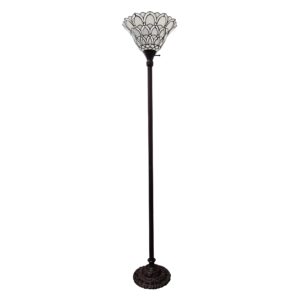 Amora Tiffany Floor Lamp Torchiere - Traditional Style Peacock Design 69” Stained Glass Lamp, Custom Handcrafted Pole Lamp with 3-Way Rotary Switch - Decorative Floor Lamp for Living Room