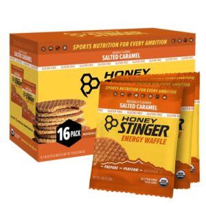honey stinger organic gluten free salted caramel waffle | energy stroopwafel for exercise, endurance and performance | sports nutrition for home & gym, pre & during workout | 16 count