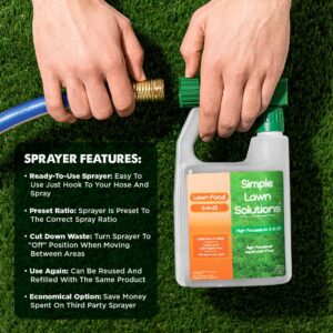 Simple Lawn Solutions - High Potassium Lawn Food Liquid Fertilizer 0-0-25 - Concentrated Spray - Turf Grass Vigor and Plant Hardiness - Summer and Fall - Any Grass Type (32 Ounce)