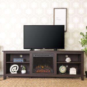 trasitional 70 inch wide fireplace television stand in espresso brown finish