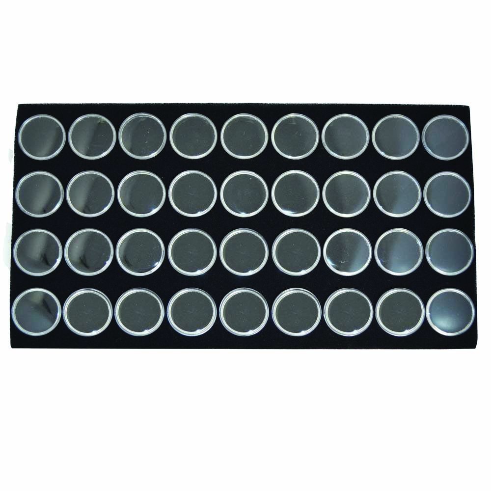 Black Foam with 36 Acrylic Gem Jar Holders Tray Liner